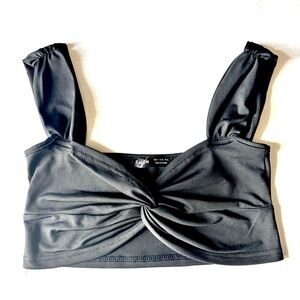 SHEIN Black Tie Front Crop Tank Top